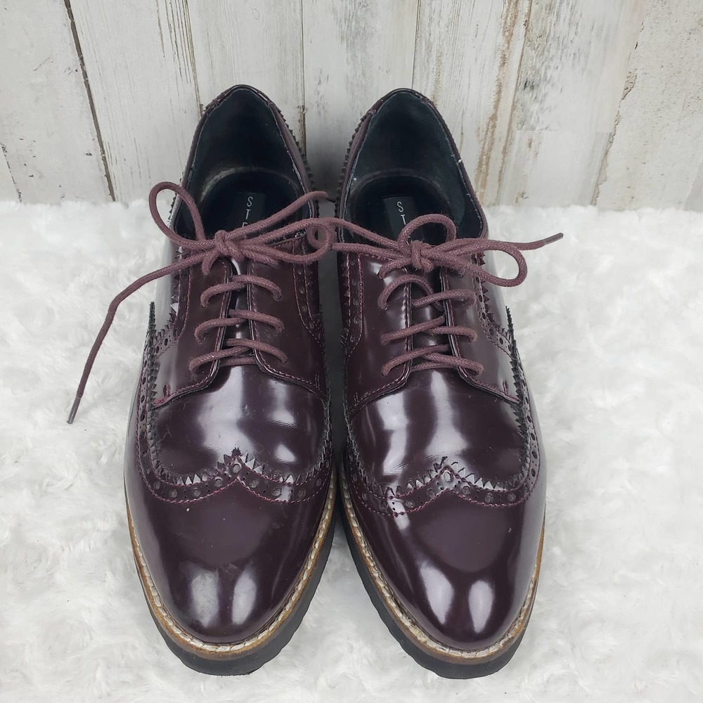 Steven by Steve Madden Wingtip Patent Oxford Shoes Maroon Size 8 - Picture 5 of 9
